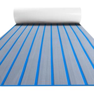 imageFOCEAN Boat Flooring EVA Foam Boat Decking Faux Teak Marine Flooring Boat Mat Boat Carpet Sheet for Motorboat RV Yacht Kayak Surfboard 945quotx 472quot354quot236quot157quotGrey With Blue Seam Lines