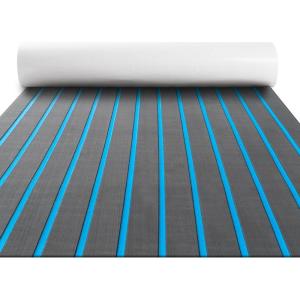 imageFOCEAN Boat Flooring EVA Foam Boat Decking Faux Teak Marine Flooring Boat Mat Boat Carpet Sheet for Motorboat RV Yacht Kayak Surfboard 945quotx 472quot354quot236quot157quotDark Grey With Blue Lines
