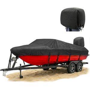 image:imageFOCEAN 1200D Waterproof Boat Cover for 1618 Boats  Heavy Duty Marine Tarp Gray Cover Fits Bass VHull TriHull Runabout amp Fish Ski Boats with Storage BagBlack